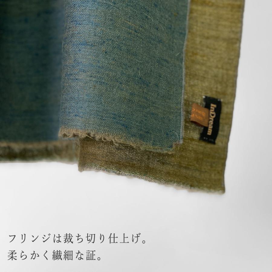 InDream 手織りパシュミナストールリバーシブル マフラ― カシミヤ100% ブルー カーキ 50cm幅 クリスマス ギフト  誕生日 プレゼント 40代 50代 60代 70代の画像