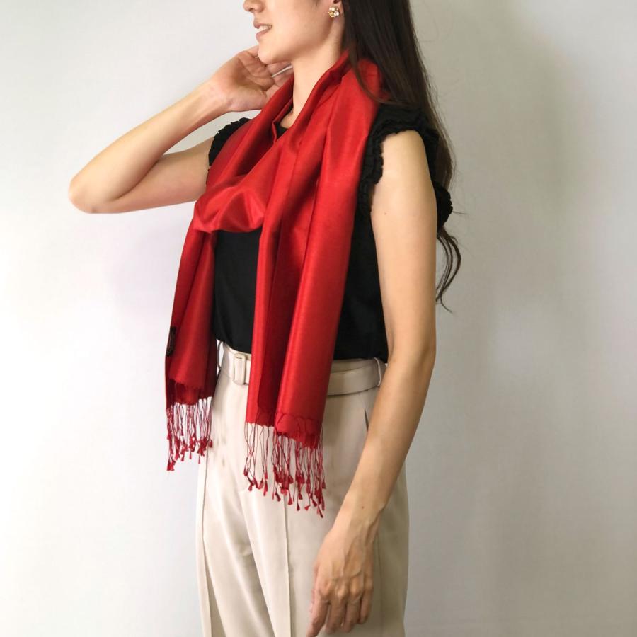 InDream シルク ストール リバーシブル 大判 ［70cmx200cm］  スカーフ 大判 レッド お祝い マフラ―  クリスマス ギフト 誕生日 プレゼント 50代 60代 70代 |  | 07