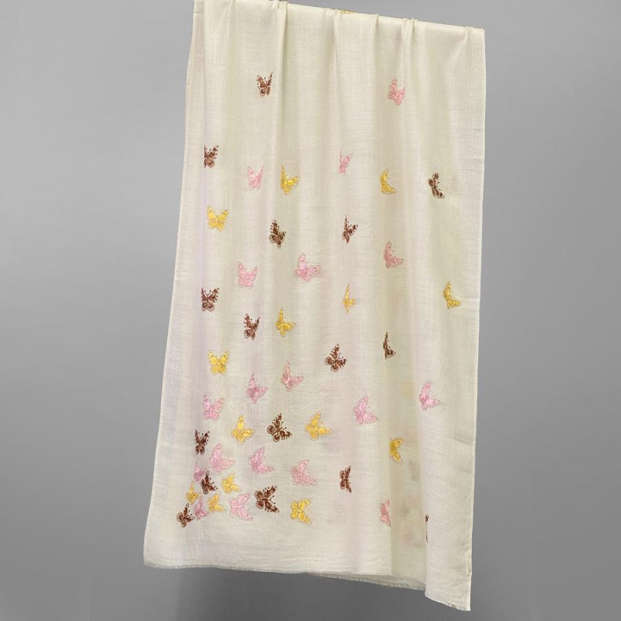 InDream デザイナーズ刺繍ストール 蝶柄 ホワイト シルクウール 結婚式 パーティー  ギフト おしゃれ  クリスマス ギフト 誕生日 プレゼント 女性 60代 70代v |  | 05