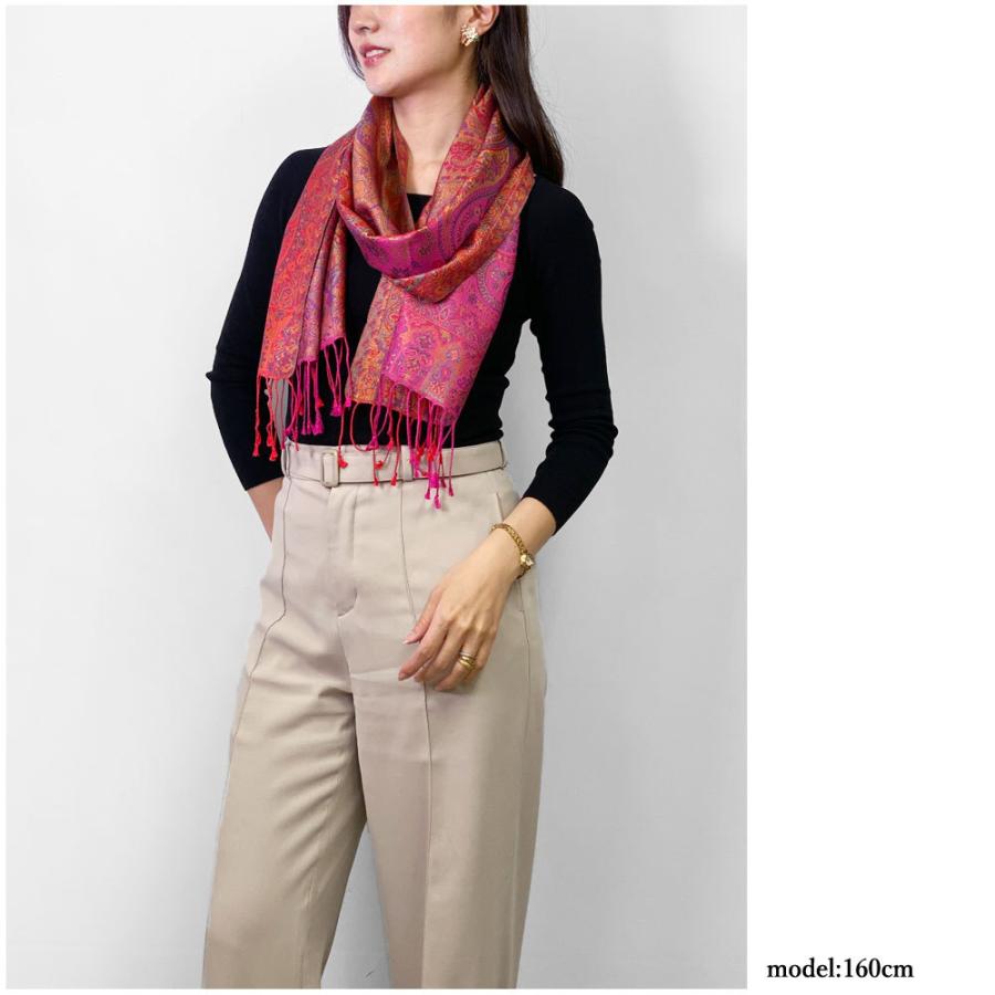 InDream ペイズリー柄 シルク ストール 小判 36cmx170cm スカーフ マフラ― ピンク 紫 古希 お祝い   クリスマス ギフト 誕生日 プレゼント 女性 60代 70代 |  | 09