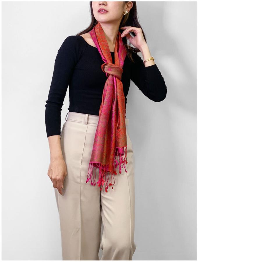 InDream ペイズリー柄 シルク ストール 小判 36cmx170cm スカーフ マフラ― ピンク 紫 古希 お祝い   クリスマス ギフト 誕生日 プレゼント 女性 60代 70代 |  | 11