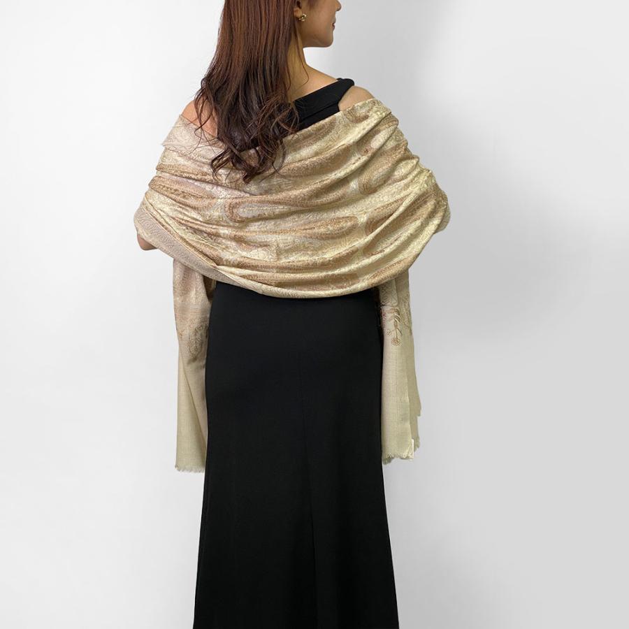 InDream 機械刺繍ストール ウール 75cm巾 ライトベージュ 着物ショール 結婚式 パーティー   クリスマス ギフト 誕生日 プレゼント 女性 60代 70代の画像