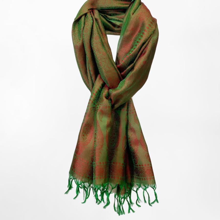 InDream ペイズリー柄 シルク スカーフ おしゃれ ストール 手織り グリーン    クリスマス ギフト 誕生日 プレゼント 女性 60代 70代 |  | 10