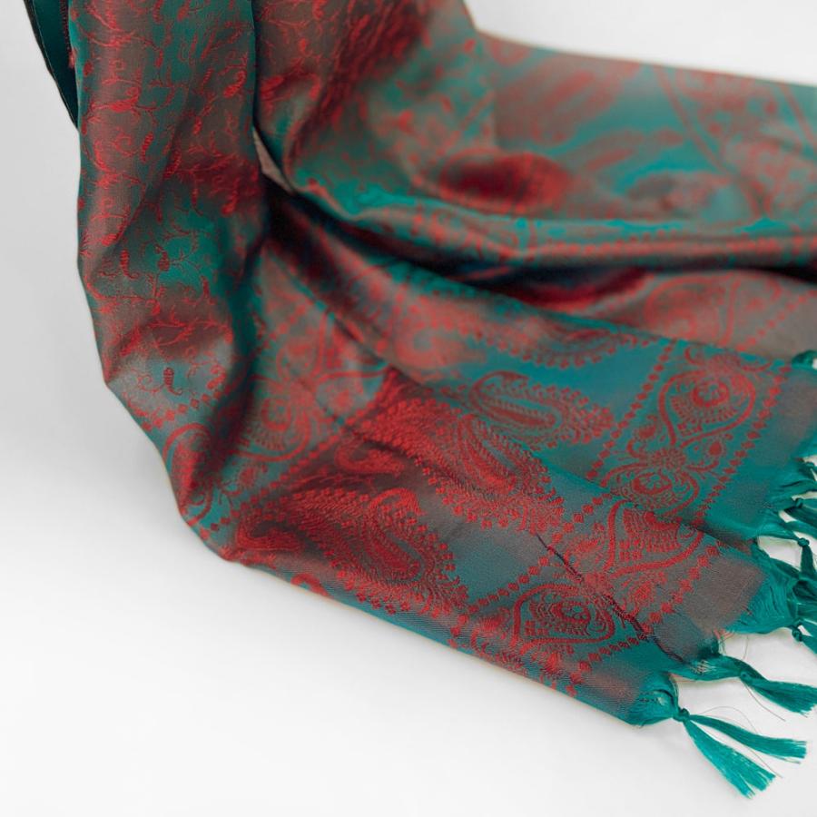 InDream ペイズリー柄 シルク スカーフ おしゃれ ストール 手織り グリーン    クリスマス ギフト 誕生日 プレゼント 女性 60代 70代 |  | 05