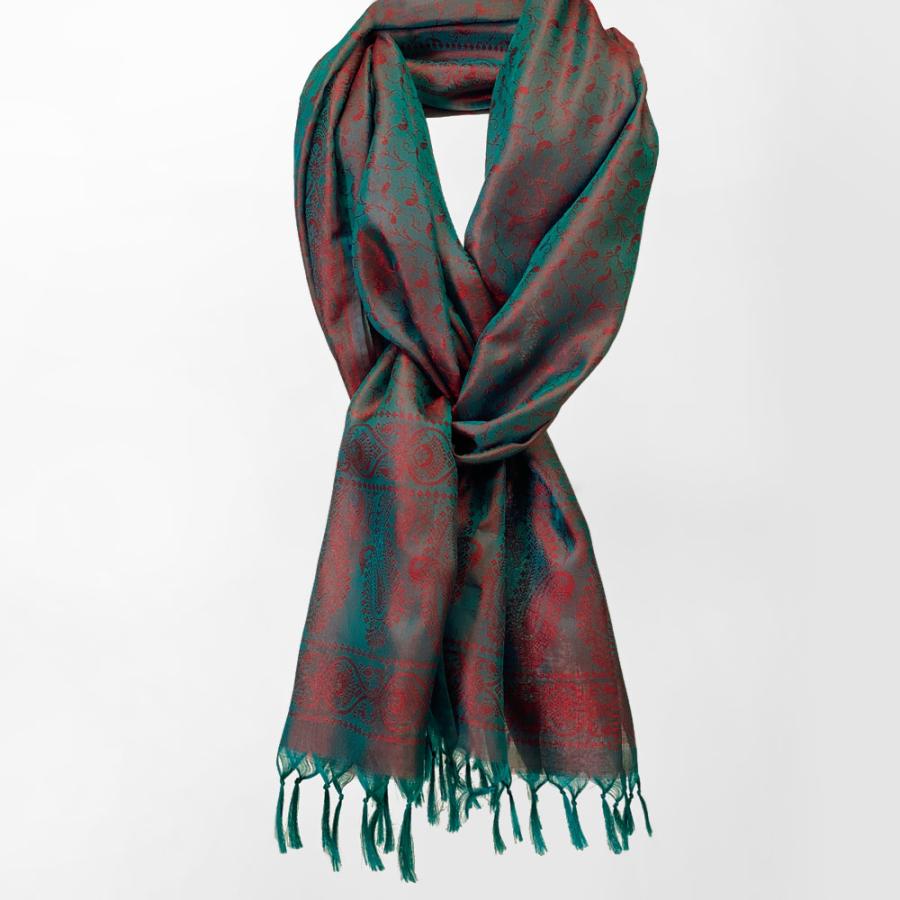 InDream ペイズリー柄 シルク スカーフ おしゃれ ストール 手織り グリーン    クリスマス ギフト 誕生日 プレゼント 女性 60代 70代 |  | 08