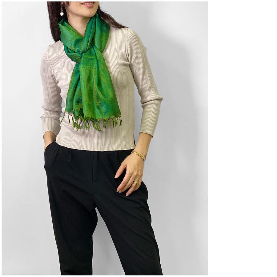 InDream ペイズリー柄シルクスカーフ おしゃれ ストール 手織り グリーン   クリスマス ギフト 誕生日 プレゼント 女性 60代 70代 |  | 13