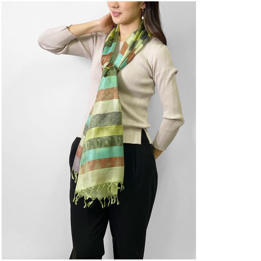 InDream ペイズリー柄シルクスカーフ おしゃれ ストール 手織り グリーン   クリスマス ギフト 誕生日 プレゼント 女性 60代 70代 |  | 15