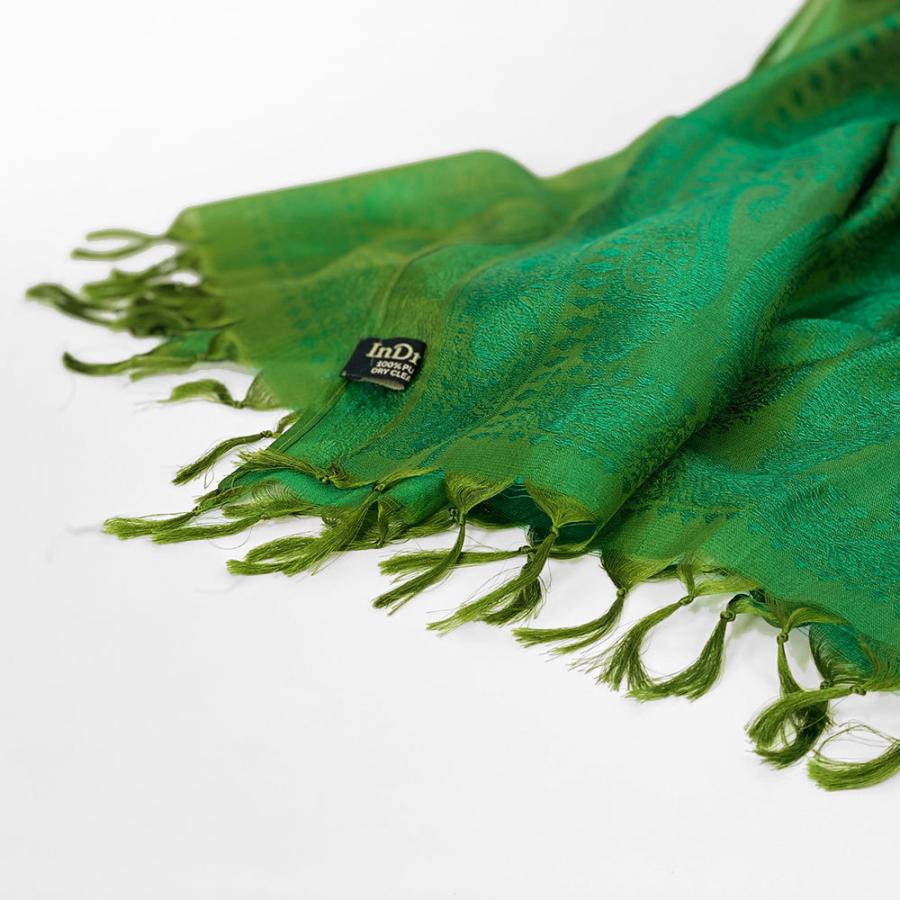 InDream ペイズリー柄シルクスカーフ おしゃれ ストール 手織り グリーン   クリスマス ギフト 誕生日 プレゼント 女性 60代 70代 |  | 09