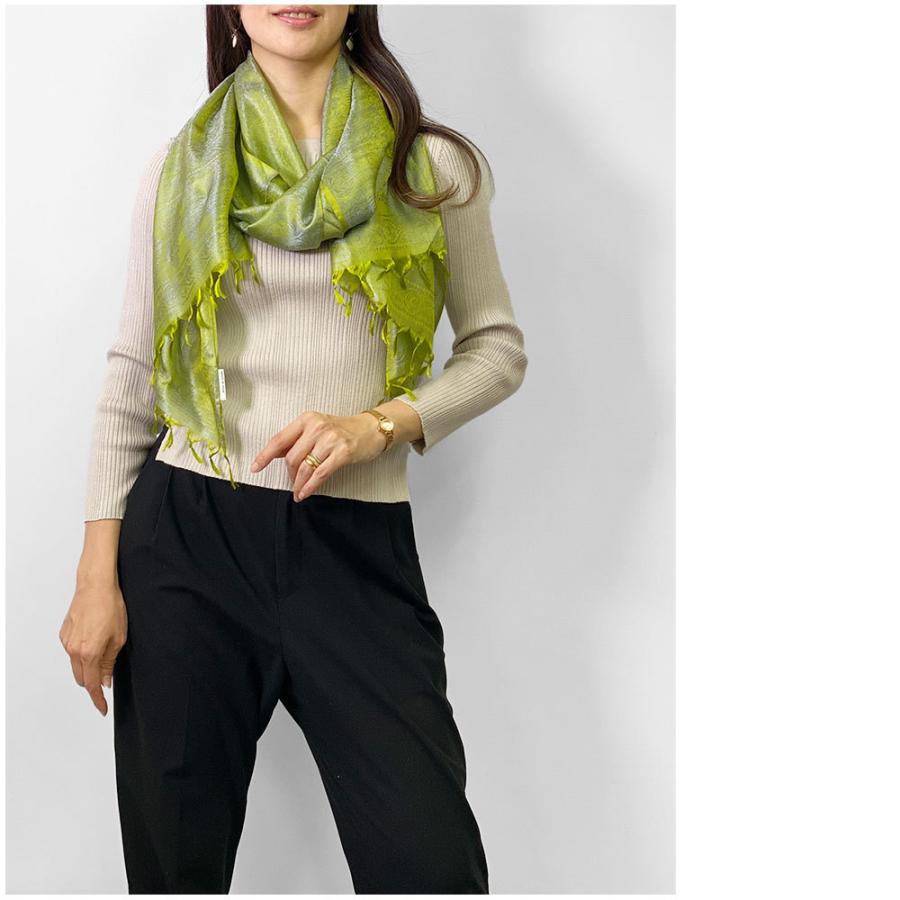 InDream ペイズリー柄シルクスカーフ おしゃれ ストール 手織り グリーン   クリスマス ギフト 誕生日 プレゼント 女性 60代 70代 |  | 11