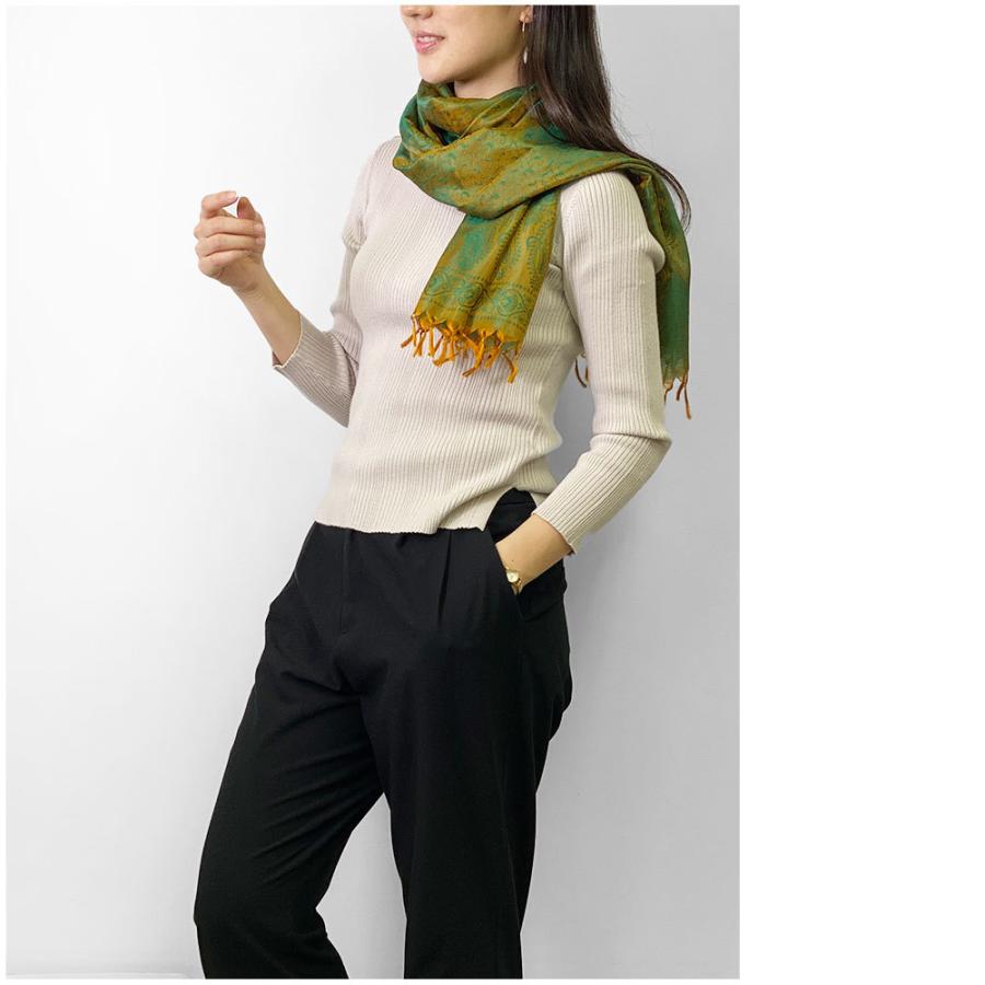 InDream ペイズリー柄シルクスカーフ おしゃれ ストール 手織り グリーン   クリスマス ギフト 誕生日 プレゼント 女性 60代 70代 |  | 12