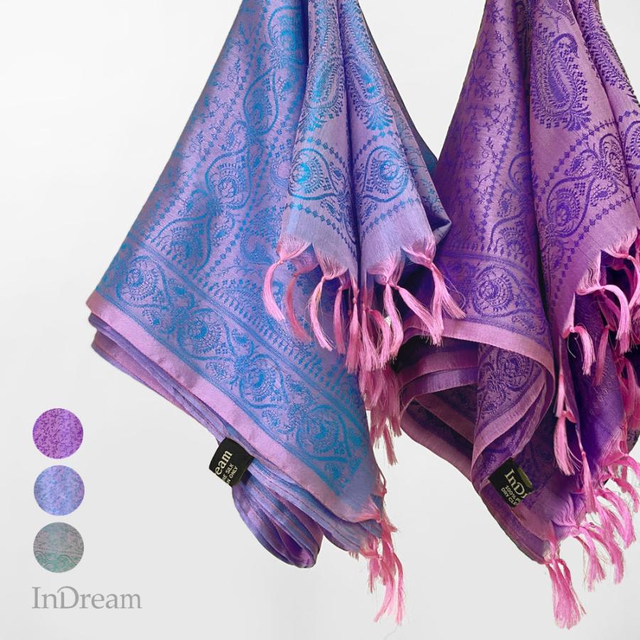 InDream ペイズリー柄シルクスカーフ おしゃれ ストール 手織り ピンク ブルー グリーン   クリスマス ギフト 誕生日 プレゼント 女性 60代 70代 | 