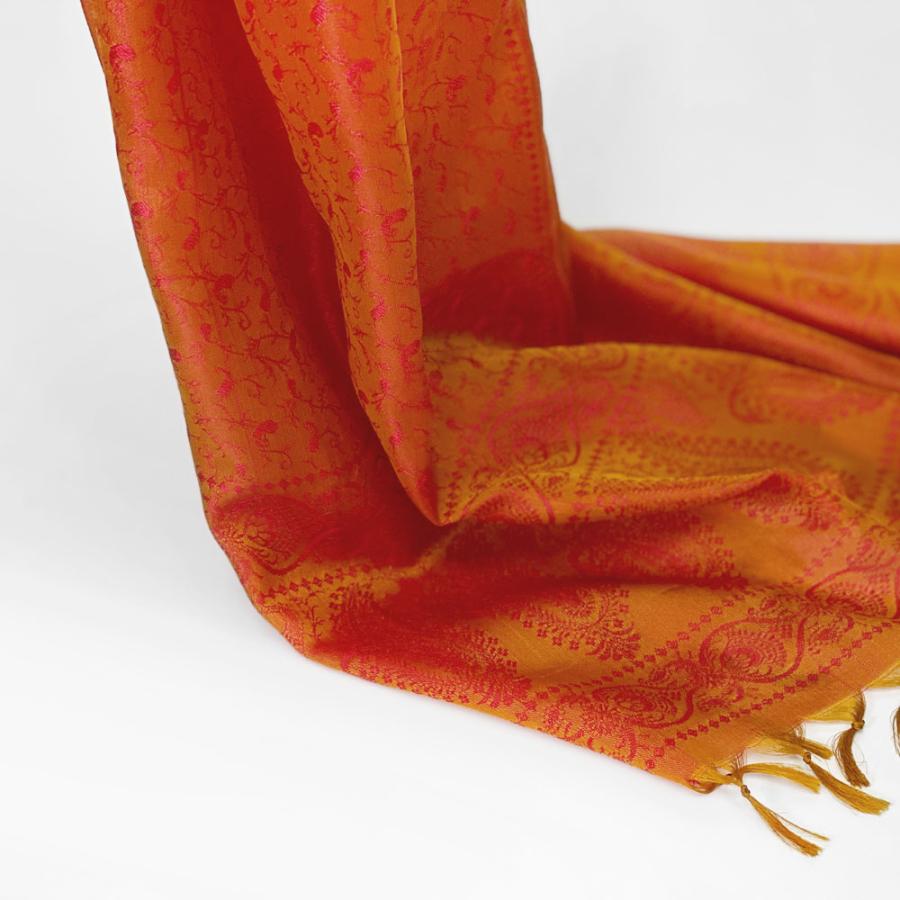 InDream ペイズリー柄シルクスカーフ おしゃれ ストール 手織り オレンジ オーカー   クリスマス ギフト 誕生日 プレゼント 女性 60代 70代 |  | 04