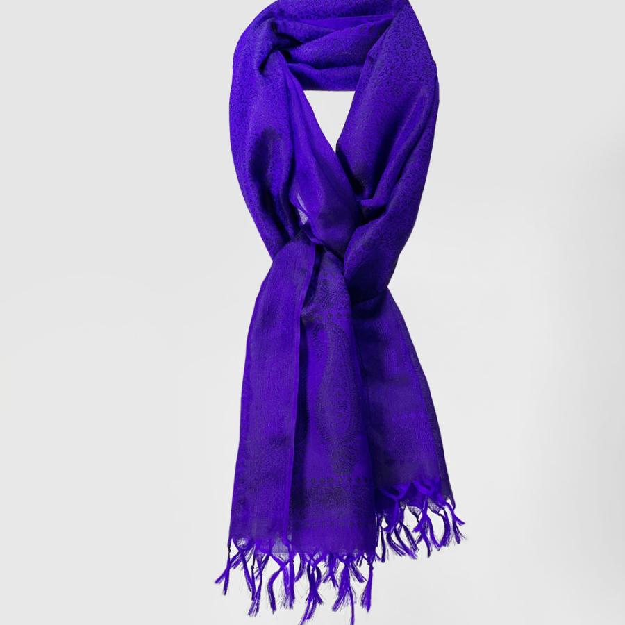 InDream ペイズリー柄シルクスカーフ おしゃれ ストール 手織り パープル   クリスマス ギフト 誕生日 プレゼント 女性 60代 70代 |  | 05