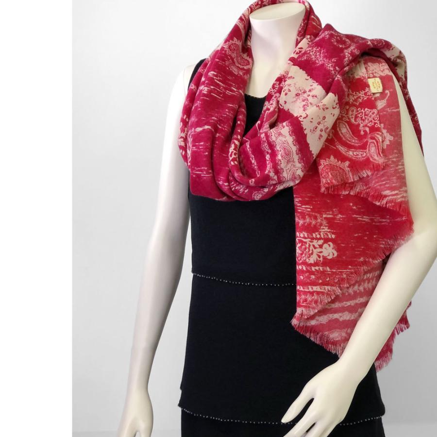 PASHMA パシュマ ストール プリント カシミヤ100% 赤&オフホワイト 還暦祝い クリスマス ギフト 誕生日 プレゼント 50代 60代 70代 | PASHMA | 06