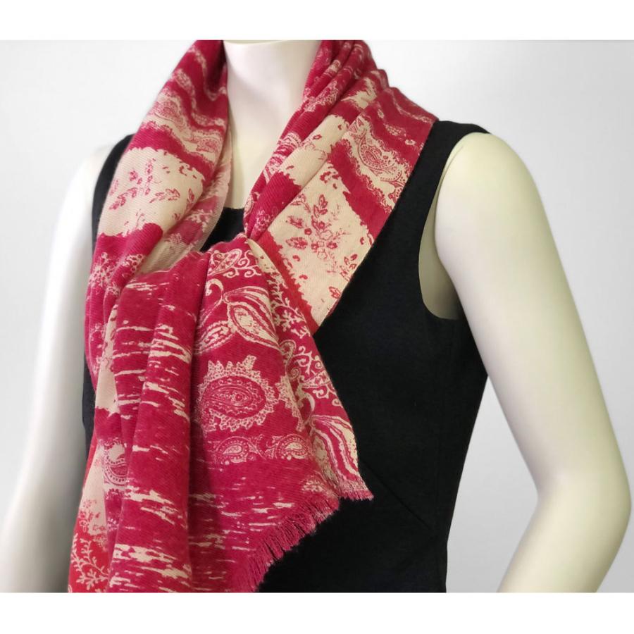 PASHMA パシュマ ストール プリント カシミヤ100% 赤&オフホワイト 還暦祝い クリスマス ギフト 誕生日 プレゼント 50代 60代 70代 | PASHMA | 07