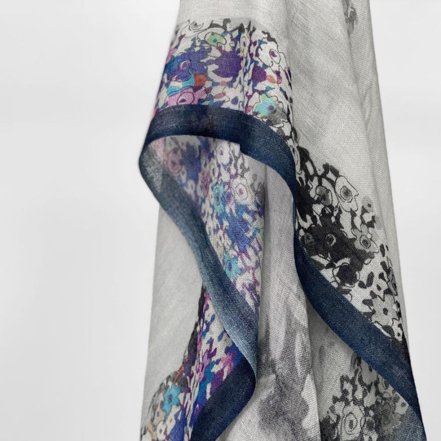 PASHMA パシュマ ストール シルクカシミヤ プリント マフラ ブルー グレー    クリスマス ギフト 誕生日 プレゼント 女性 60代 70代 | PASHMA | 02