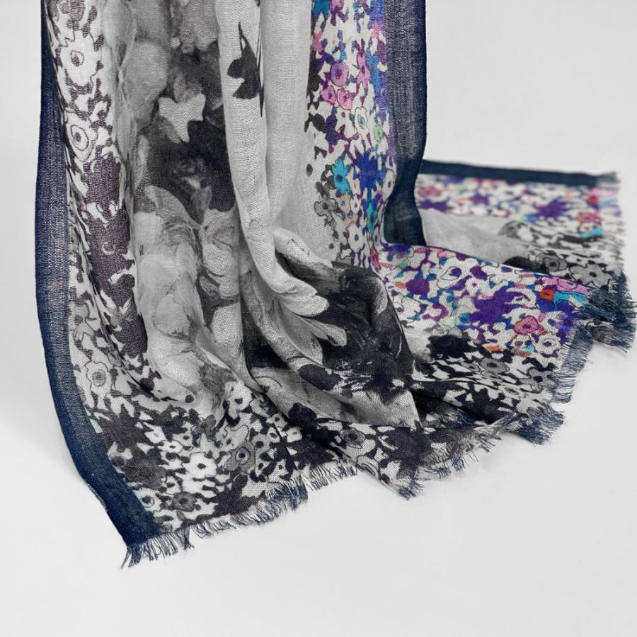 PASHMA パシュマ ストール シルクカシミヤ プリント マフラ ブルー グレー    クリスマス ギフト 誕生日 プレゼント 女性 60代 70代 | PASHMA | 04