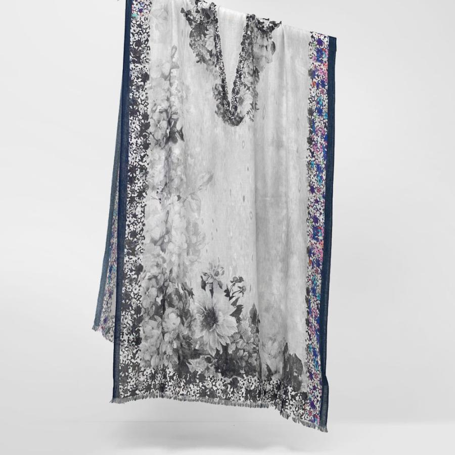 PASHMA パシュマ ストール シルクカシミヤ プリント マフラ ブルー グレー    クリスマス ギフト 誕生日 プレゼント 女性 60代 70代 | PASHMA | 05