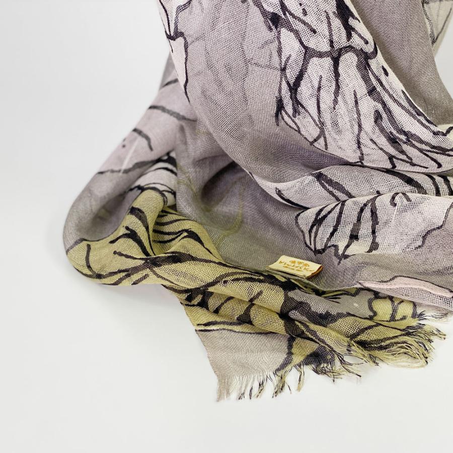 PASHMA パシュマ ストール プ リント シルクカシミヤ グレー 花柄   クリスマス ギフト 誕生日 プレゼント 女性 60代 70代 | PASHMA | 04