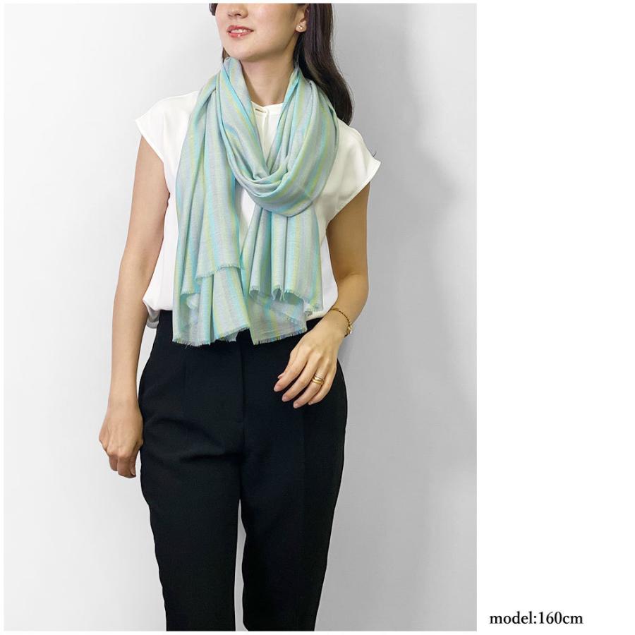 InDream ストール シルクウール ストライプ カジュアル ブルー  クリスマス ギフト 誕生日 プレゼント 50代 60代 70代 |  | 05