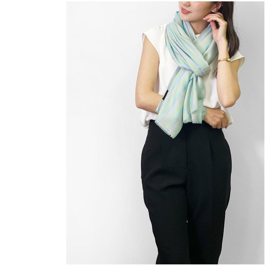 InDream ストール シルクウール ストライプ カジュアル ブルー  クリスマス ギフト 誕生日 プレゼント 50代 60代 70代 |  | 06