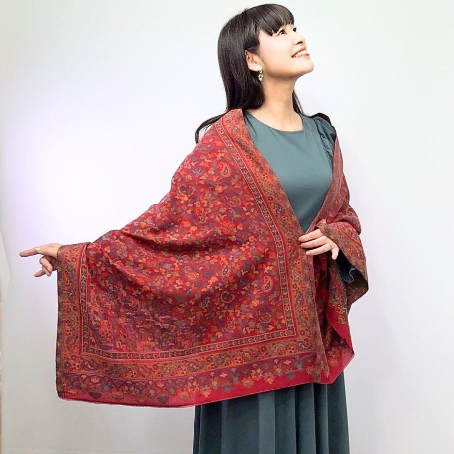 InDream ペイズリー柄 ウール ストール 一点もの 大判 カニ織  ホワイト レッド 約70cmx200cm  誕生日 プレゼント 父の日 ギフ |  | 07