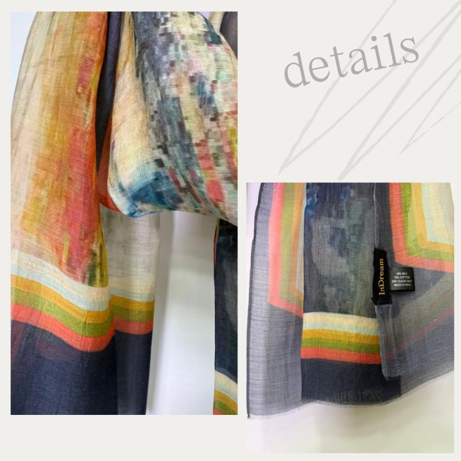 InDream シルクコットンストール ブルー ブラウン ネイビー プリント 大判 生日 プレゼント 母の日 ギフト 50代 60代 70代 80代 |  | 16