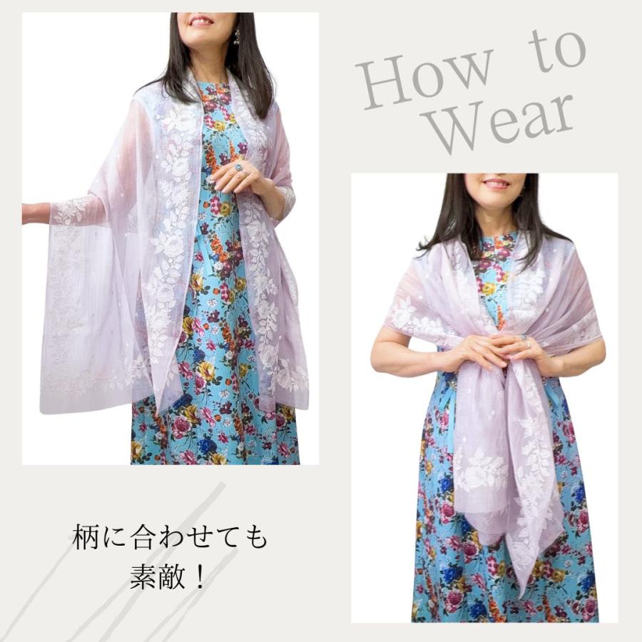 InDream シルクコットン刺繍ストール アイボリー ラベンダー ミントグリーン  結婚式 ストール 大判 パーティー 春 夏 秋 誕生日 プレゼン |  | 14