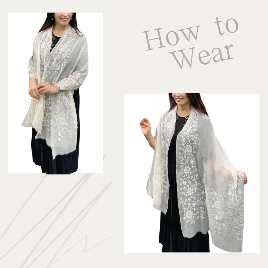 InDream シルクコットン刺繍ストール アイボリー ラベンダー ミントグリーン  結婚式 ストール 大判 パーティー 春 夏 秋 誕生日 プレゼン |  | 11