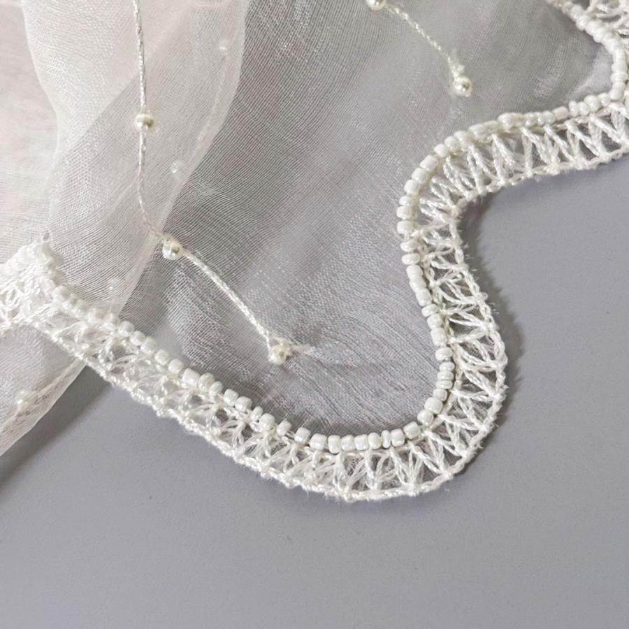 InDream シルク オーガンジー ストール  白 ナチュラルホワイト ウェーブカット 刺繍 スカーフ 結婚式 パーティー  誕生日 プレゼント ク |  | 04