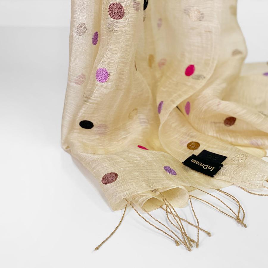 訳あり 限定品 InDream ストール シルクリネン(麻) パーティー カジュアル ドット ベージュ  クリスマス ギフト 誕生日 プレゼント 女性 60代 70代 |  | 03