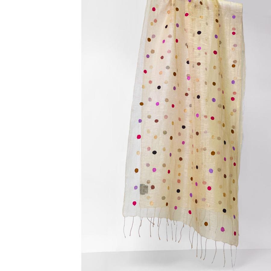 訳あり 限定品 InDream ストール シルクリネン(麻) パーティー カジュアル ドット ベージュ  クリスマス ギフト 誕生日 プレゼント 女性 60代 70代 |  | 04