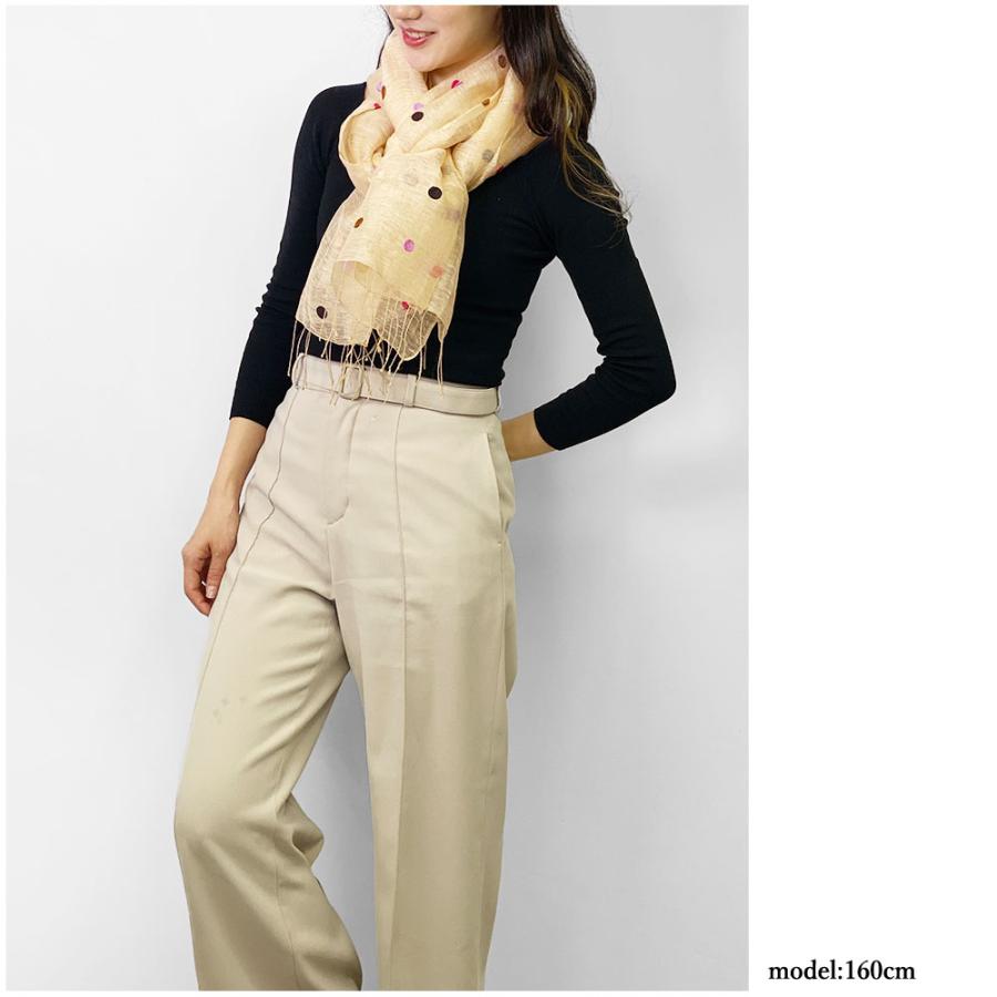 訳あり 限定品 InDream ストール シルクリネン(麻) パーティー カジュアル ドット ベージュ  クリスマス ギフト 誕生日 プレゼント 女性 60代 70代 |  | 05