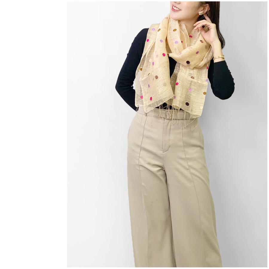 訳あり 限定品 InDream ストール シルクリネン(麻) パーティー カジュアル ドット ベージュ  クリスマス ギフト 誕生日 プレゼント 女性 60代 70代 |  | 06