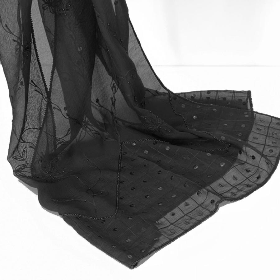 InDream シルクシフォンストール 黒(ブラック) ビーズ スパンコール 還暦 古希  クリスマス ギフト 誕生日 プレゼント 女性 60代 70代 | SHIFFON | 04