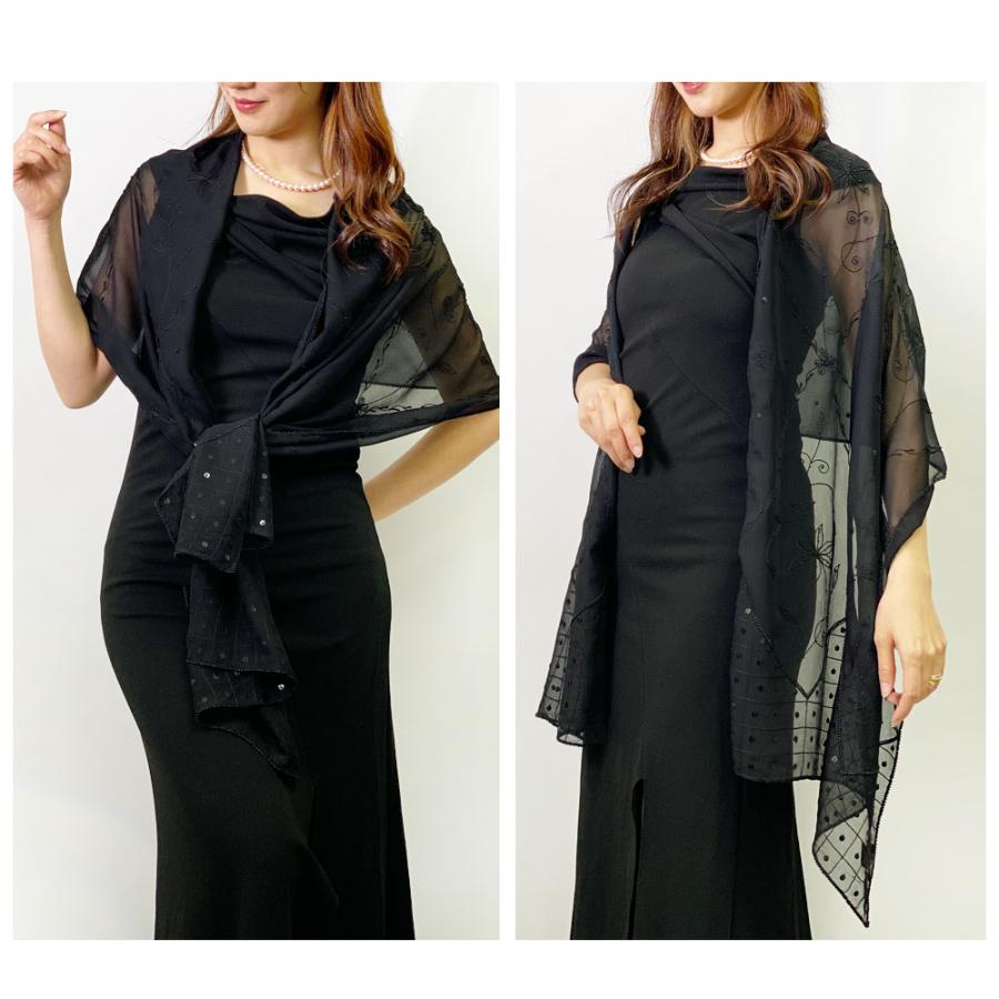 InDream シルクシフォンストール 黒(ブラック) ビーズ スパンコール 還暦 古希  クリスマス ギフト 誕生日 プレゼント 女性 60代 70代 | SHIFFON | 06