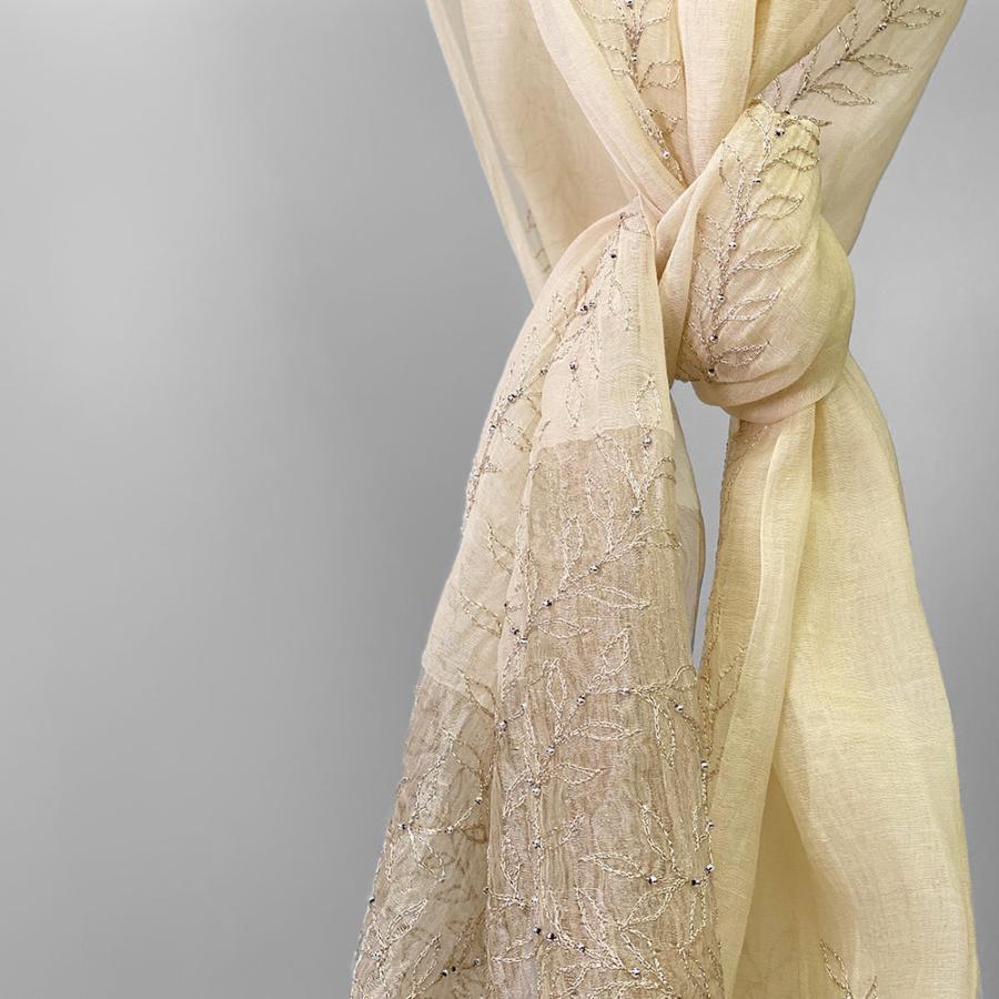 InDream シルク コットン ストール  ベージュ/ゴールド ビーズ 還暦 古希 ギフト 旅行 クリスマス ギフト 誕生日 プレゼント 50代 60代 70代 |  | 01