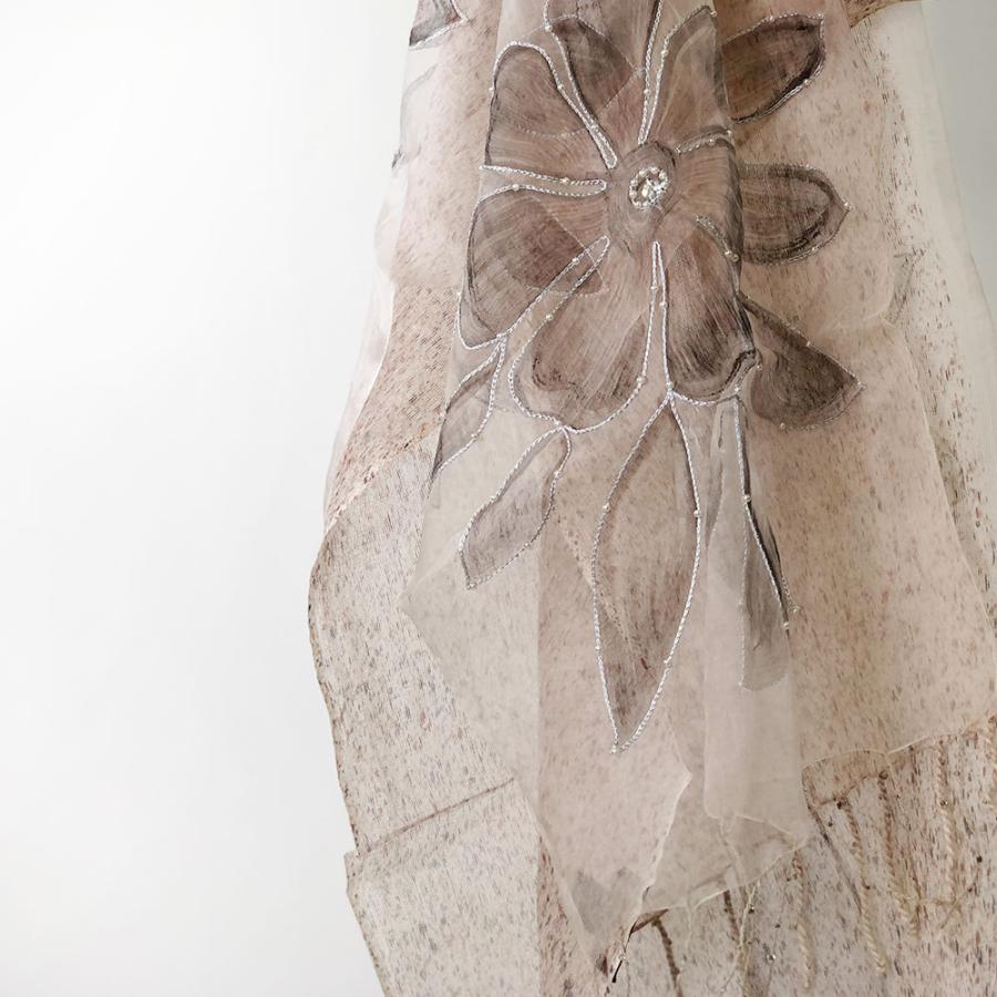 InDream ストール パールビーズ刺繍  結婚式 パーティー シルクウール オーガンジー ベージュ 春夏 クリスマス ギフト 誕生日 プレゼント 50代 60代 70代 |  | 01