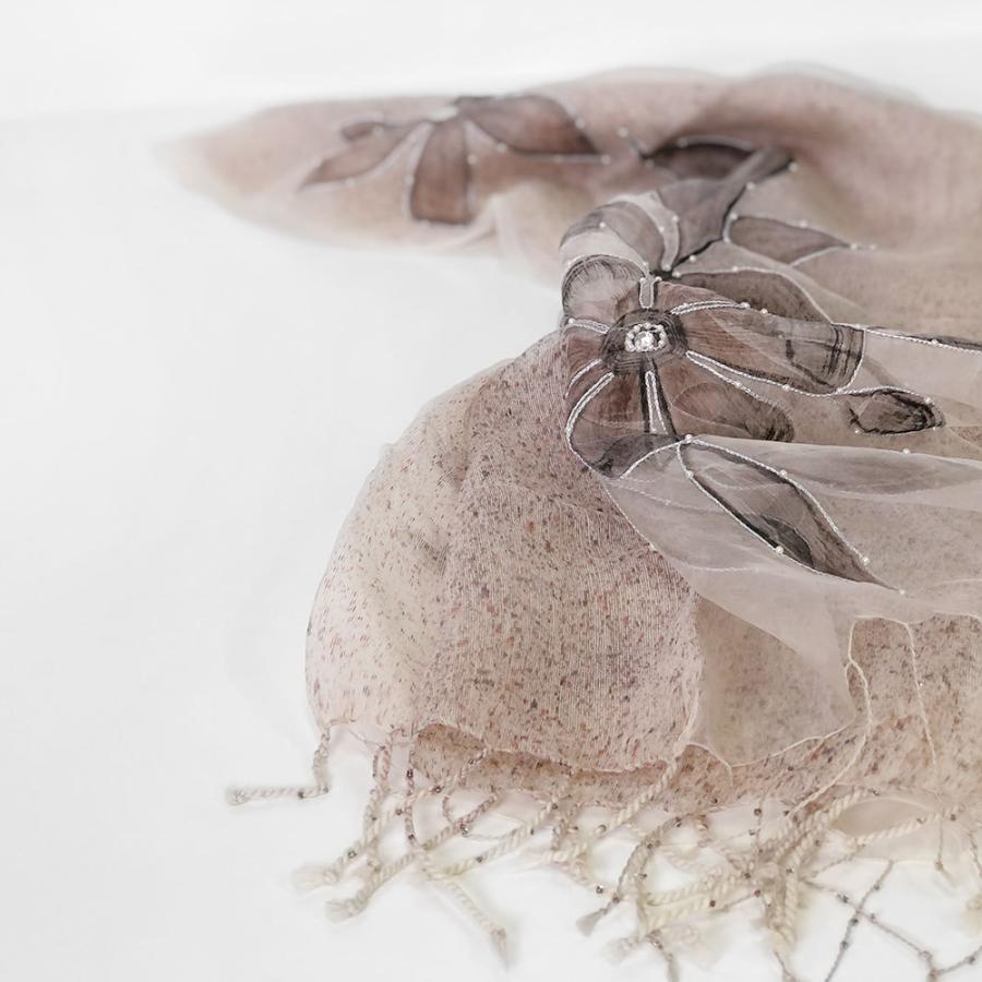 InDream ストール パールビーズ刺繍  結婚式 パーティー シルクウール オーガンジー ベージュ 春夏 クリスマス ギフト 誕生日 プレゼント 50代 60代 70代 |  | 03