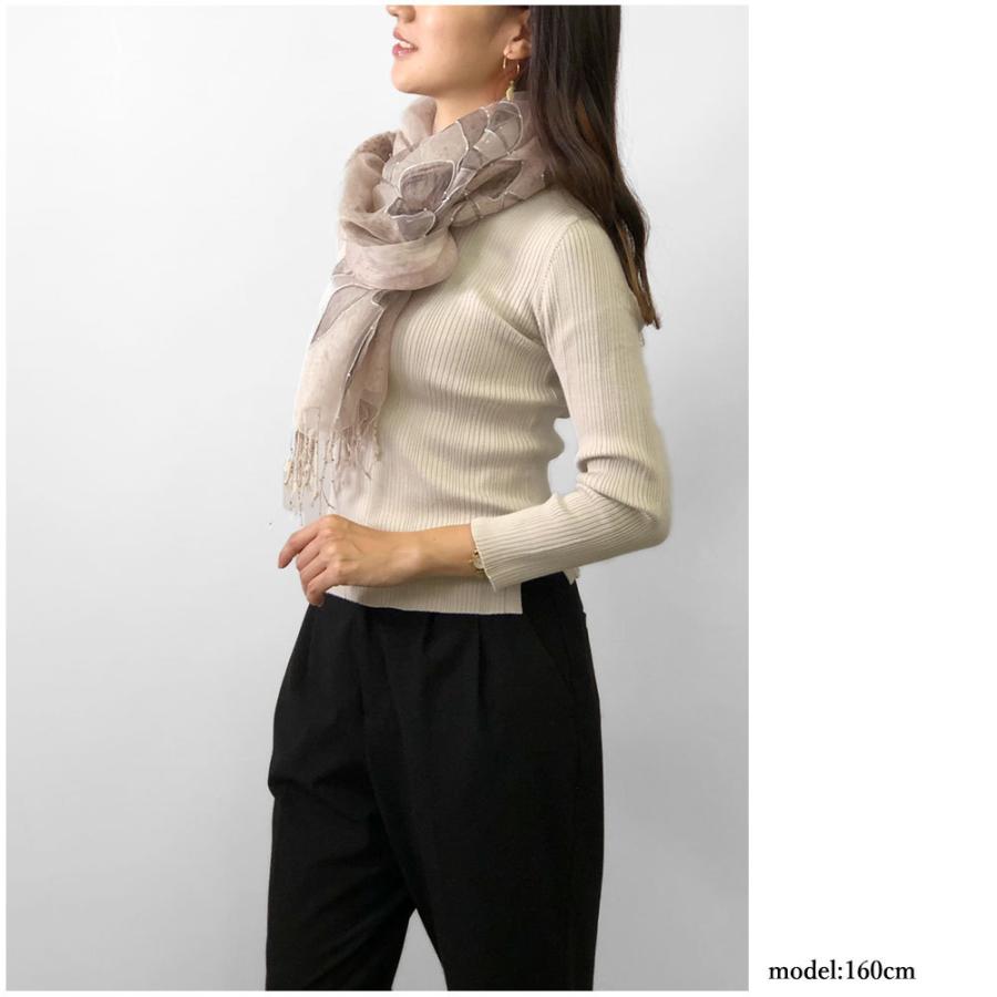 InDream ストール パールビーズ刺繍  結婚式 パーティー シルクウール オーガンジー ベージュ 春夏 クリスマス ギフト 誕生日 プレゼント 50代 60代 70代 |  | 05