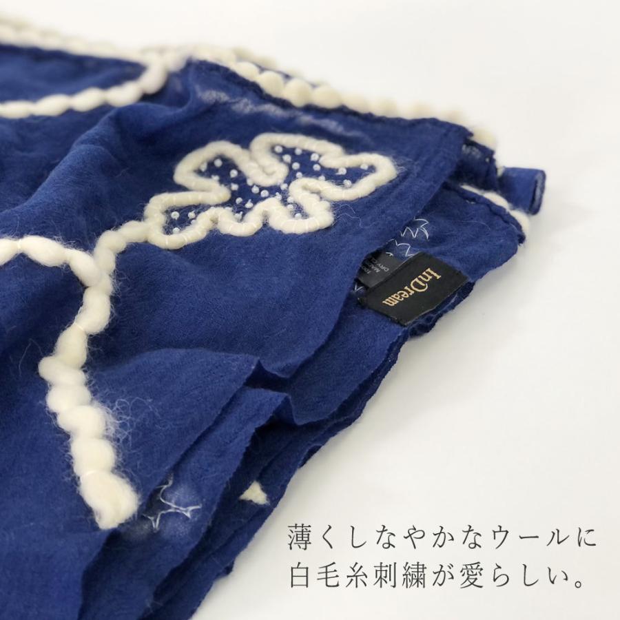 InDream ウールストール インクブルー 白毛糸刺繍 秋冬 カジュアル 春夏 母の日 ギフト 誕生日 プレゼント 50代 60代 70代｜indream｜03