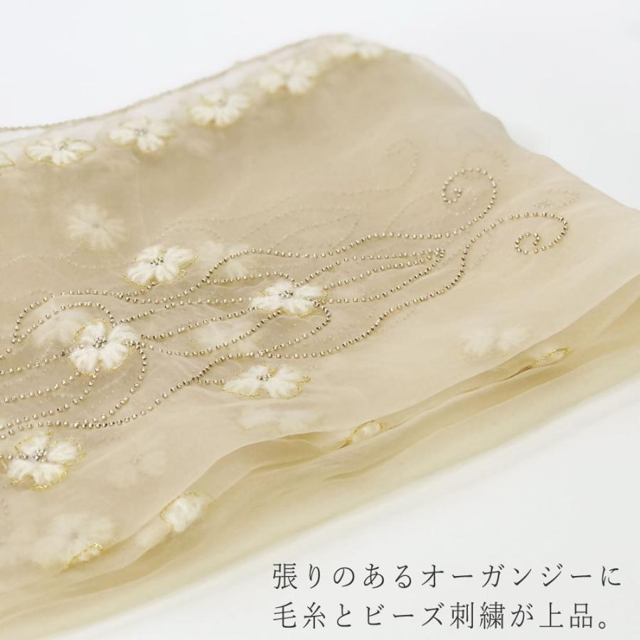 InDream ストール パーティー 結婚式 刺繍 シルク オーガンジー ベージュ 毛糸小花 クリスマス ギフト 誕生日 プレゼント 50代 60代 70代_9