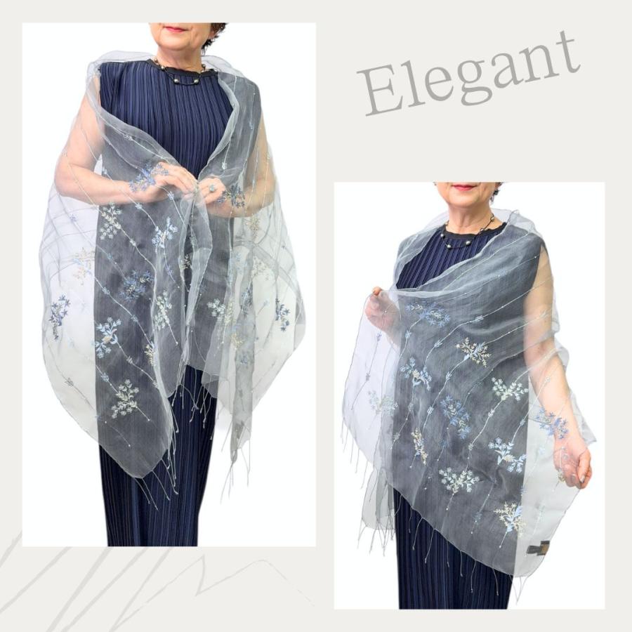 InDream シルク オーガンジー ストール  ブルーグレー 結婚式 ストール パーティー  古希 お祝い クリスマス ギフト 誕生日 プレゼント 女性 60代 70代 |  | 05