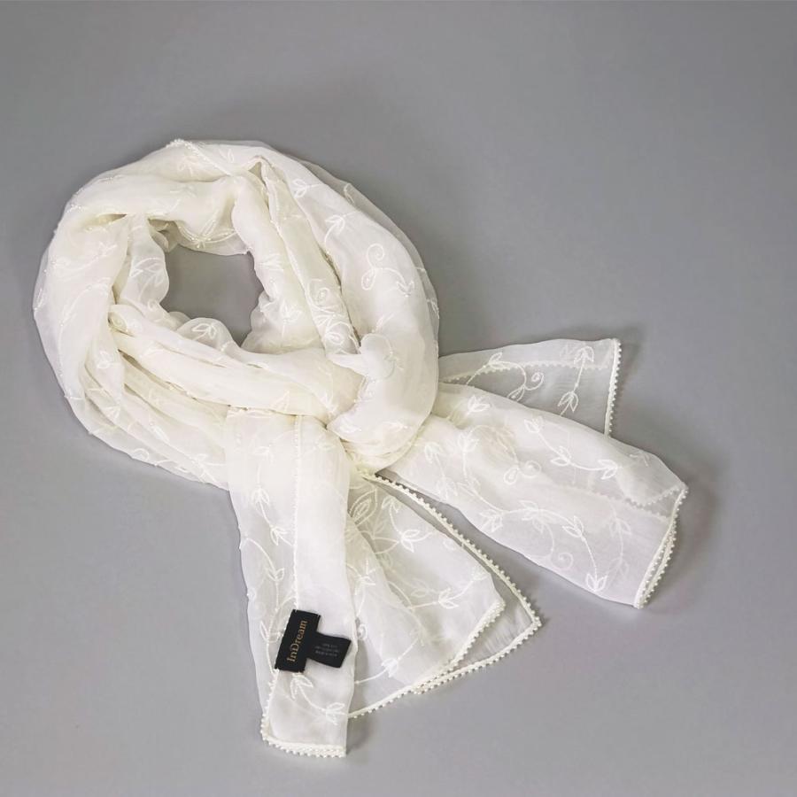 InDreamシルク シフォン ストール 薄手 刺繍 ホワイト スカーフ 結婚式 パーティー ギフト  春夏 クリスマス ギフト 誕生日 プレゼント 50代 60代 70代 |  | 03