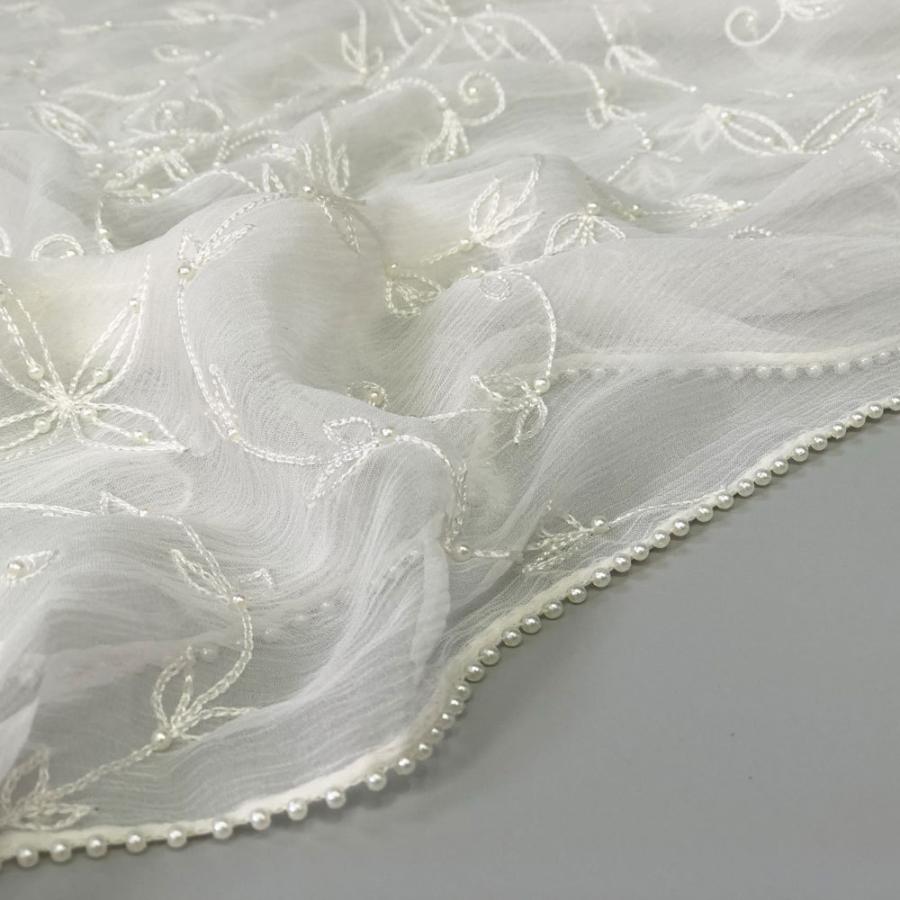 InDreamシルク シフォン ストール 薄手 刺繍 ホワイト スカーフ 結婚式 パーティー ギフト  春夏 クリスマス ギフト 誕生日 プレゼント 50代 60代 70代 |  | 05