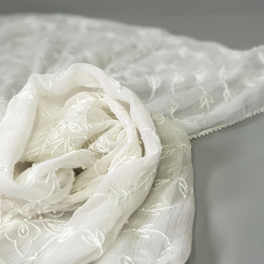 InDreamシルク シフォン ストール 薄手 刺繍 ホワイト スカーフ 結婚式 パーティー ギフト  春夏 クリスマス ギフト 誕生日 プレゼント 50代 60代 70代 |  | 07