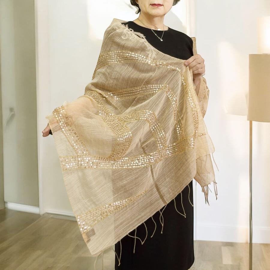 InDream ストール パーティー 結婚式 スパンコール刺繍 シルクウール ベージュ 春 秋冬 クリスマス ギフト 誕生日 プレゼント 50代 60代 70代 |  | 04