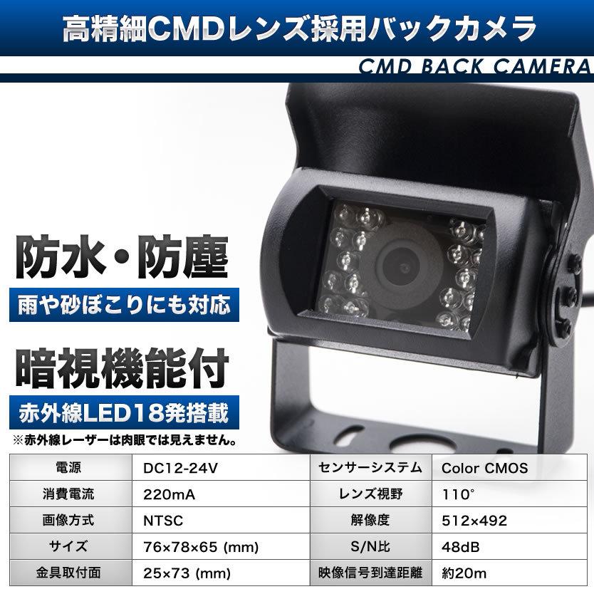 日野 デュトロ 7インチ ワイヤレス ミラーモニター バックカメラ付き