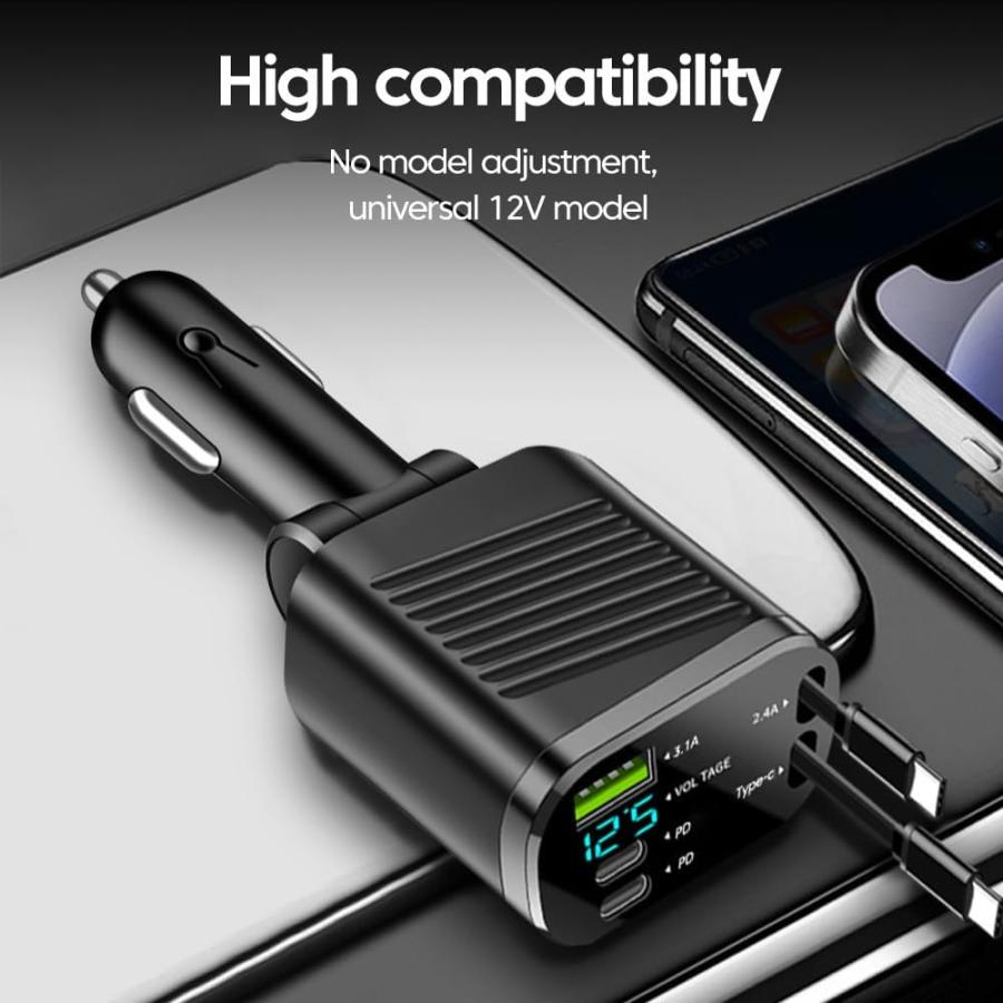 急速充電器 5個セット 100W シガーソケット 急速充電 充電器 12V 24V対応 5台同時充電 巻キ取