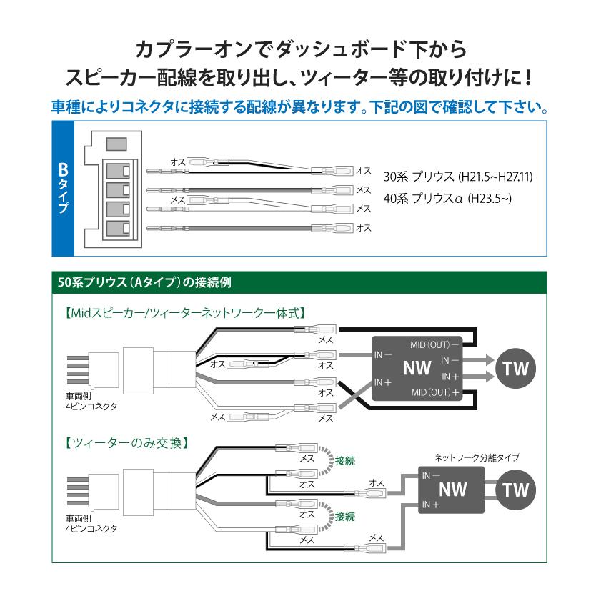 ZVW30 プリウス トヨタ ツイーター変換ハーネス ツィーター ツイーター